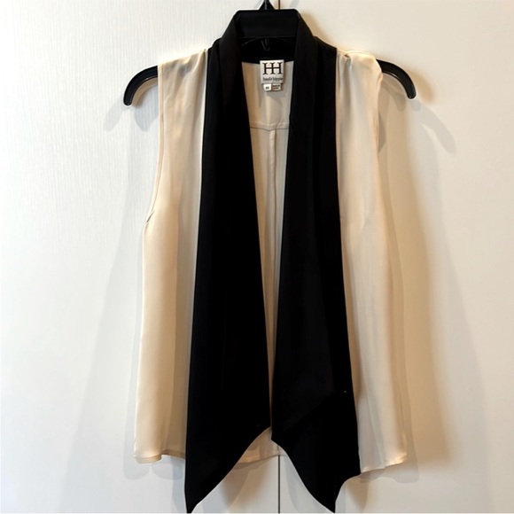 Haute Hippie Tops - Haute Hippie Silk Sleeveless Black and Cream Vest Blouse